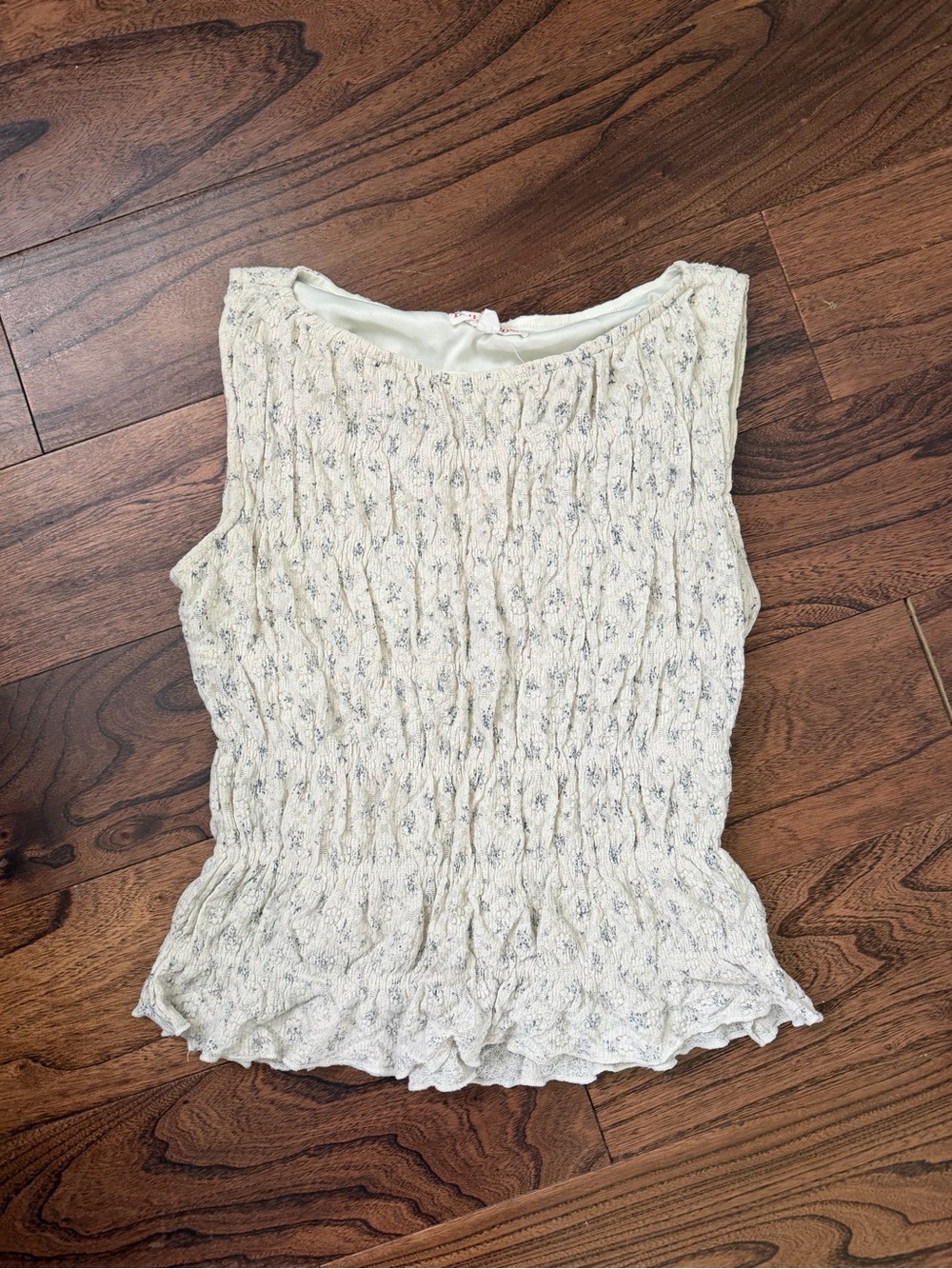 Smocked Cream Floral Sleeveless Camisole